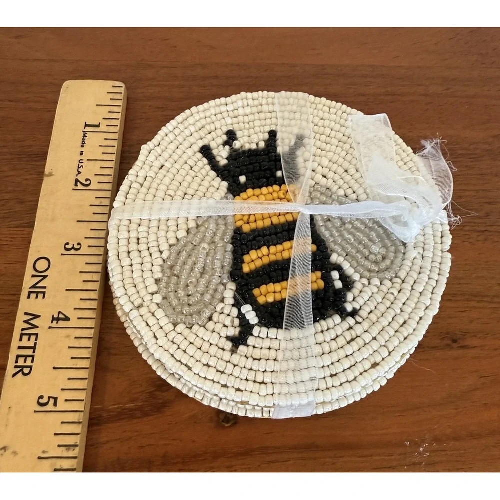 New Beaded Bee Coasters Set of 4 Decor Dining